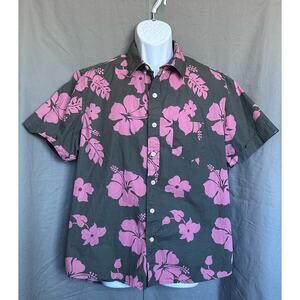 Kennington LTD Men’s Grey/Pink Hawaiian Floral Button-down Casual Shirt - XL
